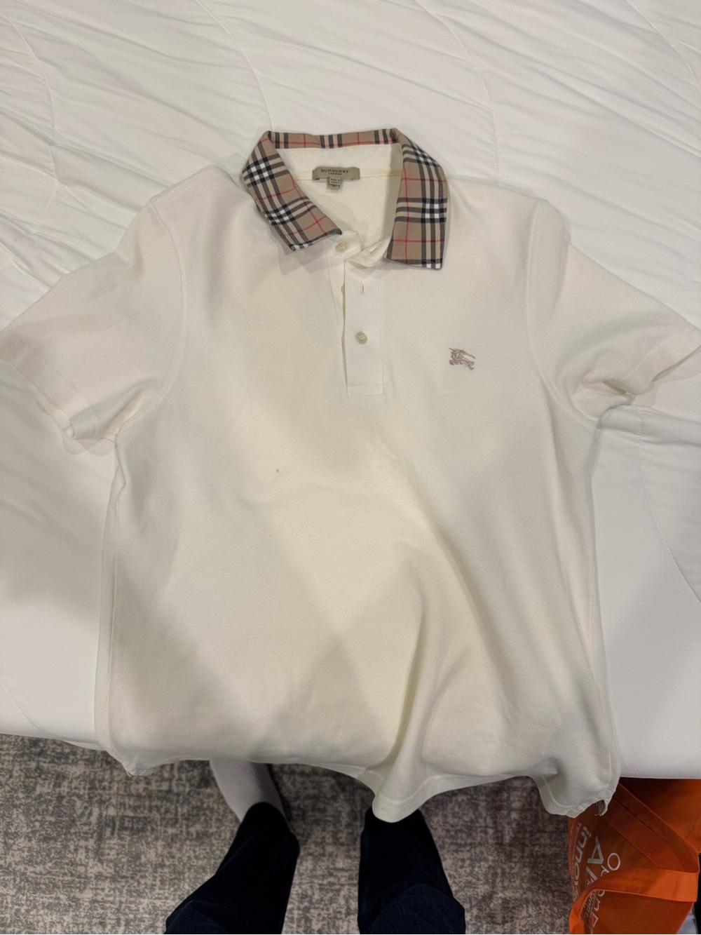 Burberry White Polo with Vintage Check Collar